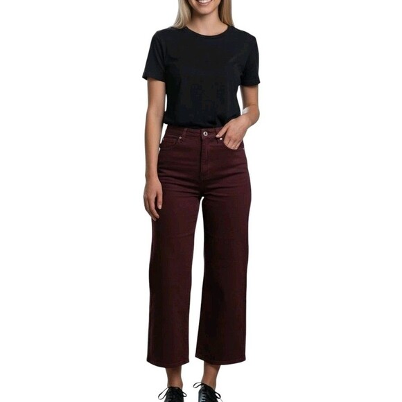 Judy Blue Jeans Womans 28 Oxblood Garment Dyed Tummy Control Wide Leg Cropped - Picture 1 of 12